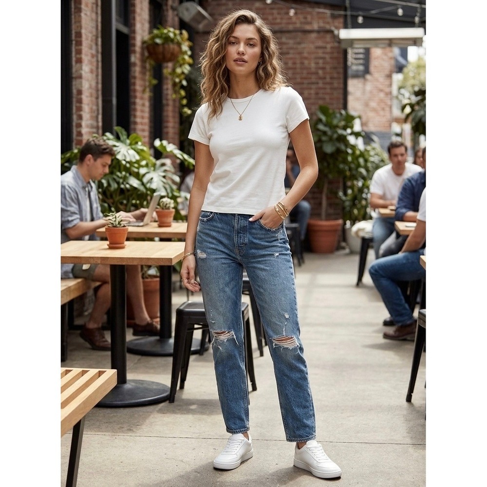 Aritzia TNA Homestretch T-Shirt White Crew Neck Slim Fit Cotton Tee HJCS 109005